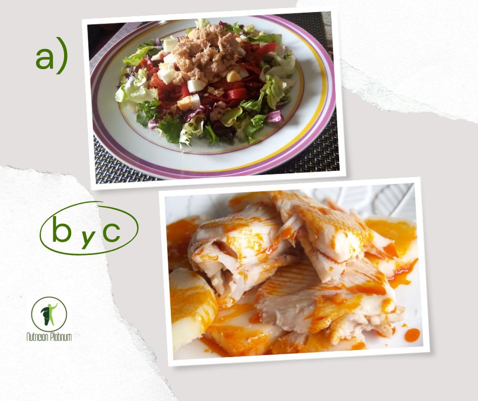 Ensalada de pimientos asados atún y huevo con raya gallega